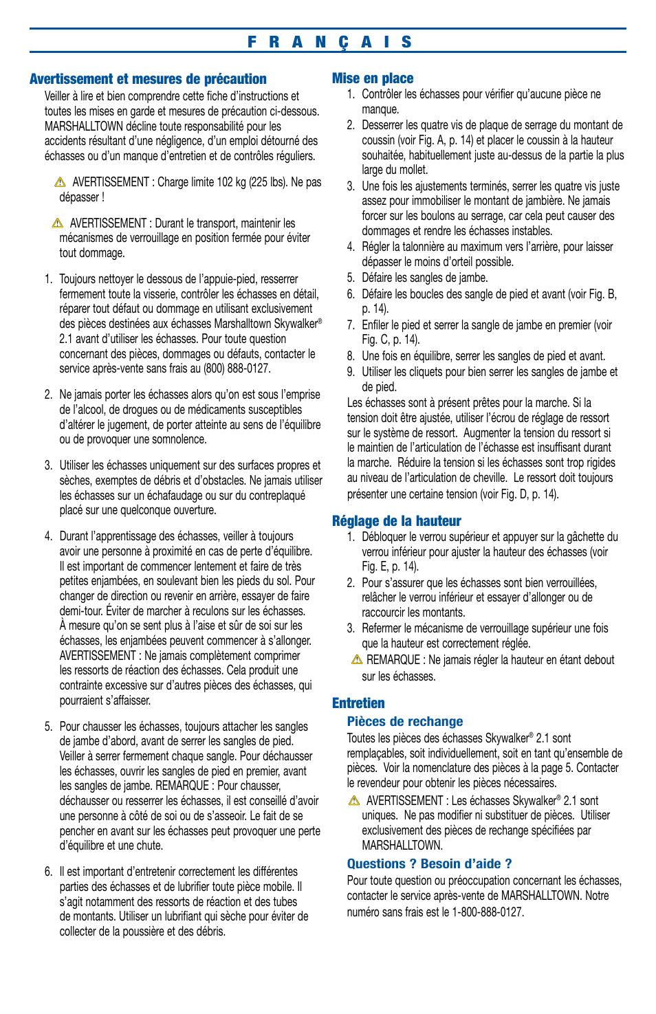 Marshalltown SKY2124 SkyWalker Stilts 2.1 Usage Guide User Manual | Page 10 / 16