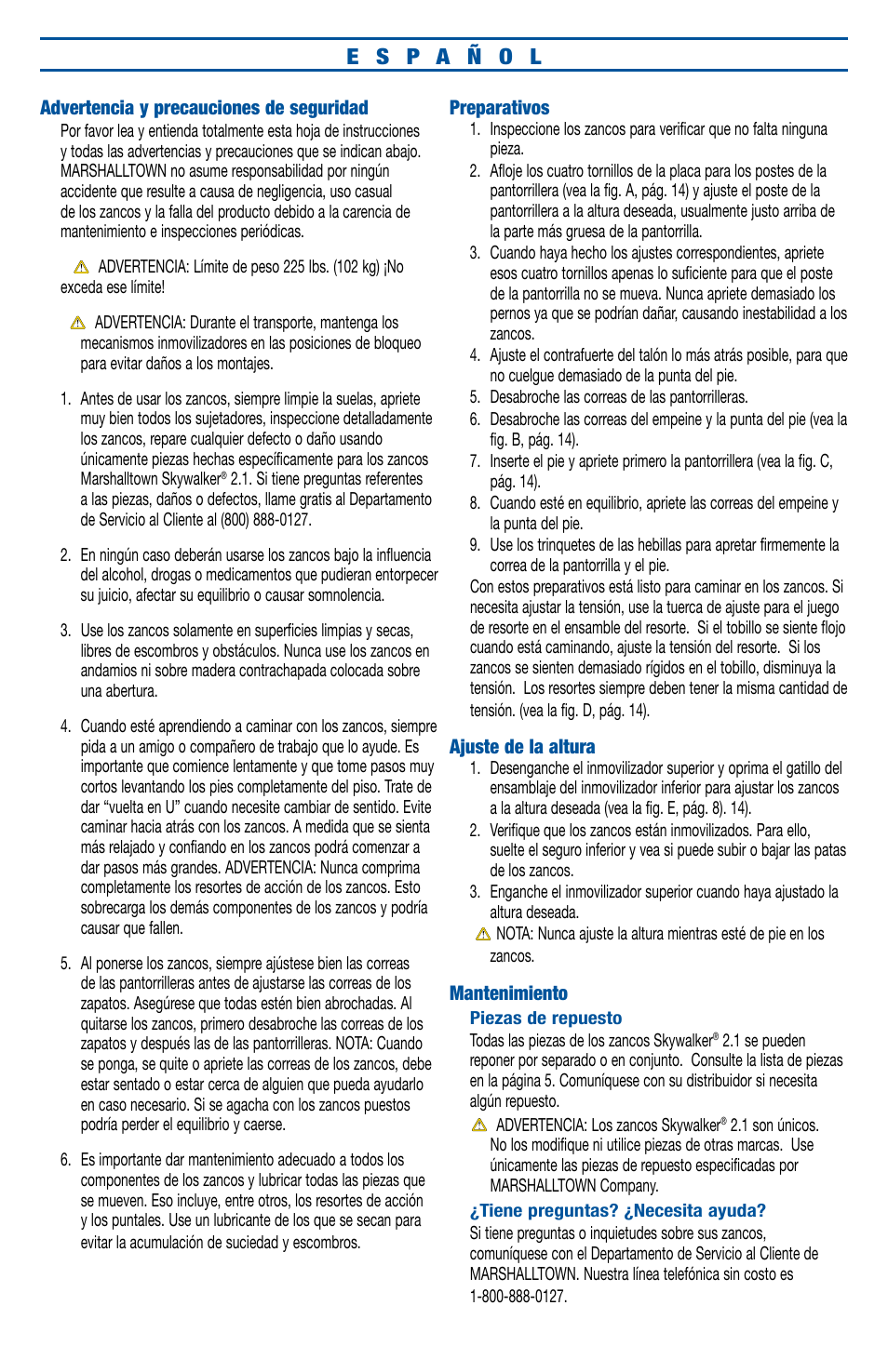 Marshalltown SKY2124 SkyWalker Stilts 2.1 Usage Guide User Manual | Page 6 / 16