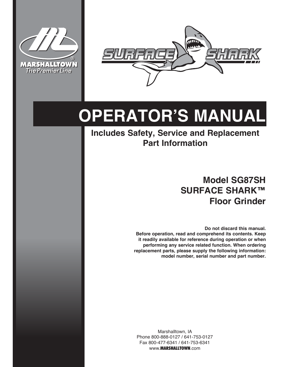 Marshalltown SG87SH SURFACE SHARK Floor Grinder User Manual | 52 pages