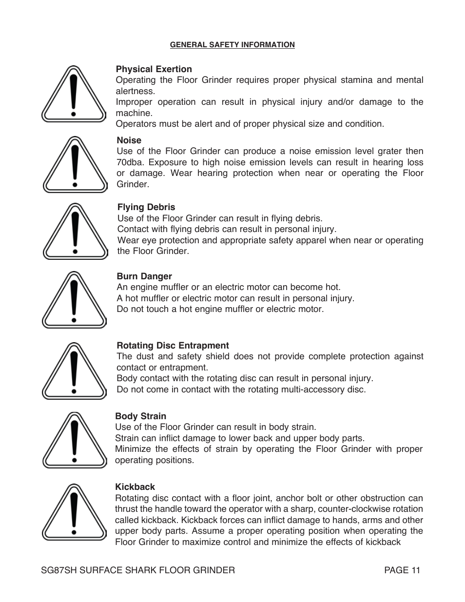 Marshalltown SG87SH SURFACE SHARK Floor Grinder User Manual | Page 11 / 52