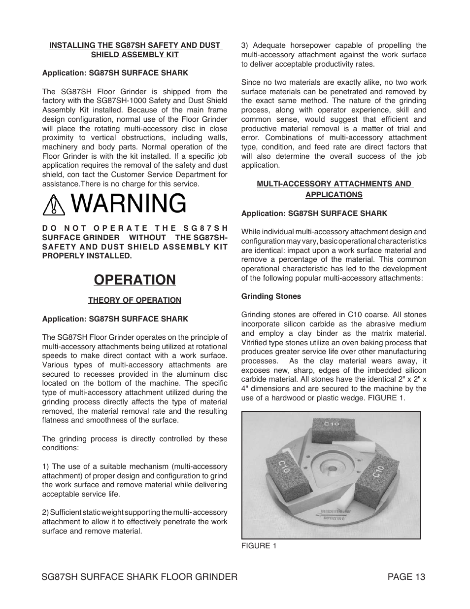 Operation | Marshalltown SG87SH SURFACE SHARK Floor Grinder User Manual | Page 13 / 52