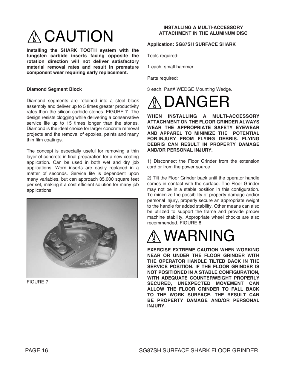 Marshalltown SG87SH SURFACE SHARK Floor Grinder User Manual | Page 16 / 52