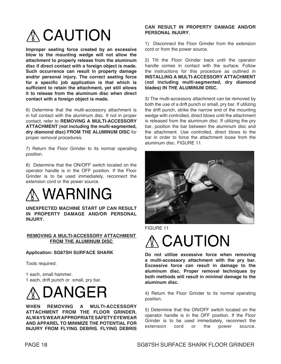 Marshalltown SG87SH SURFACE SHARK Floor Grinder User Manual | Page 18 / 52