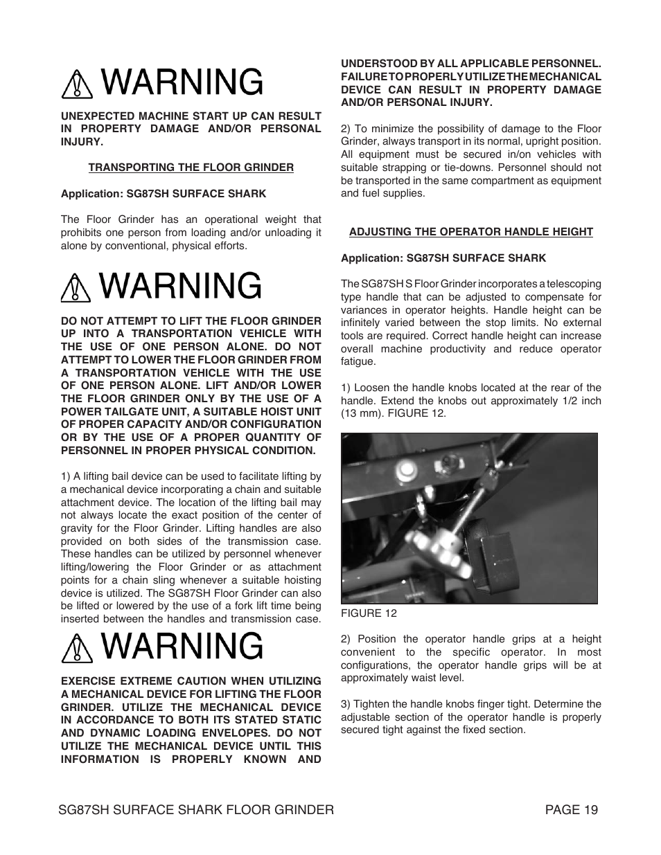Marshalltown SG87SH SURFACE SHARK Floor Grinder User Manual | Page 19 / 52