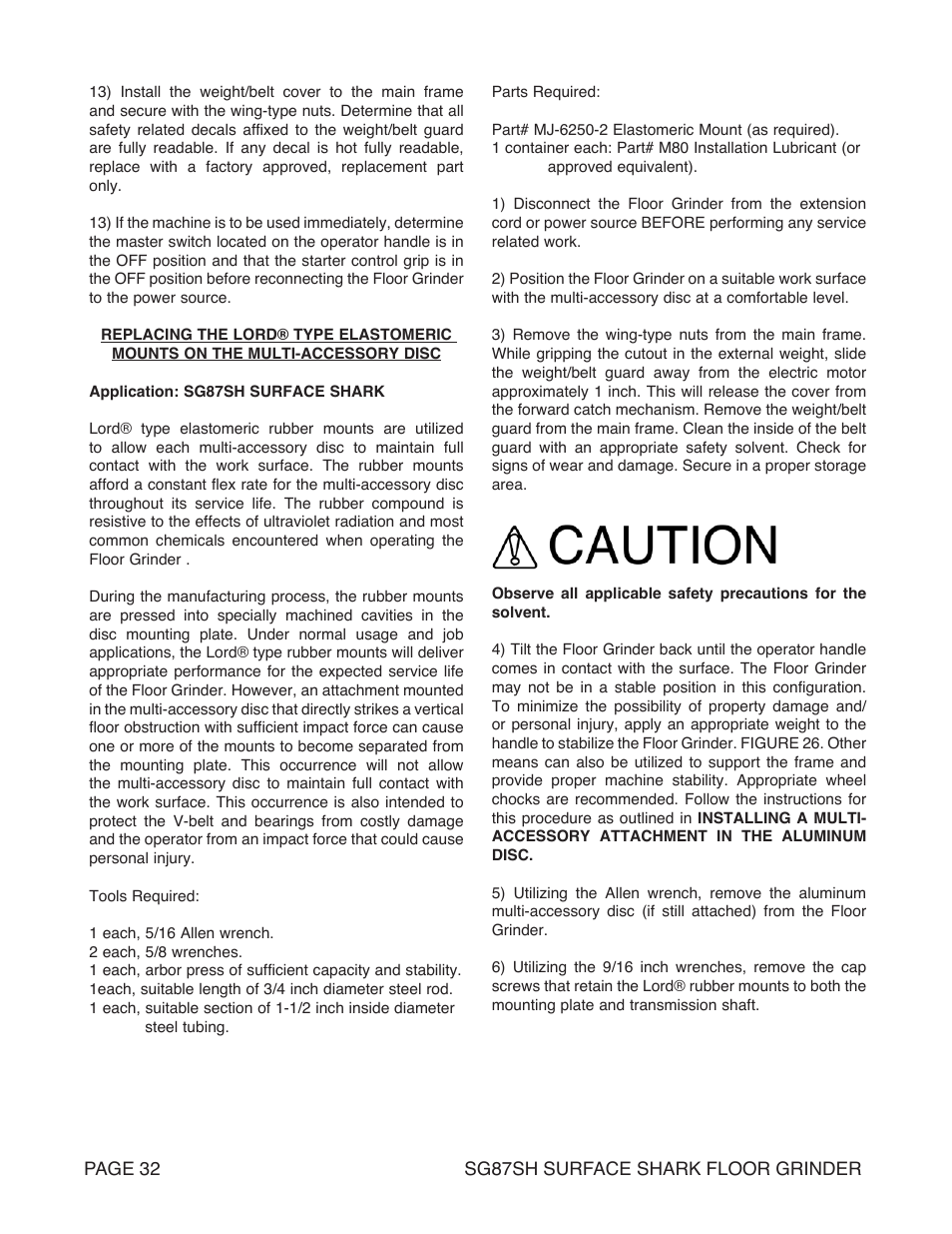 Marshalltown SG87SH SURFACE SHARK Floor Grinder User Manual | Page 32 / 52