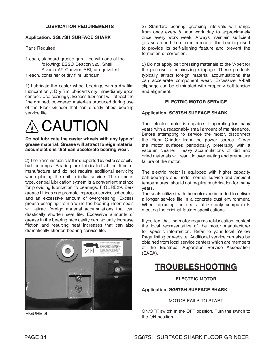 Troubleshooting | Marshalltown SG87SH SURFACE SHARK Floor Grinder User Manual | Page 34 / 52