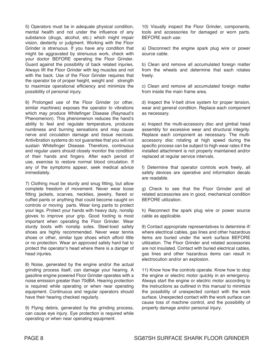Marshalltown SG87SH SURFACE SHARK Floor Grinder User Manual | Page 8 / 52