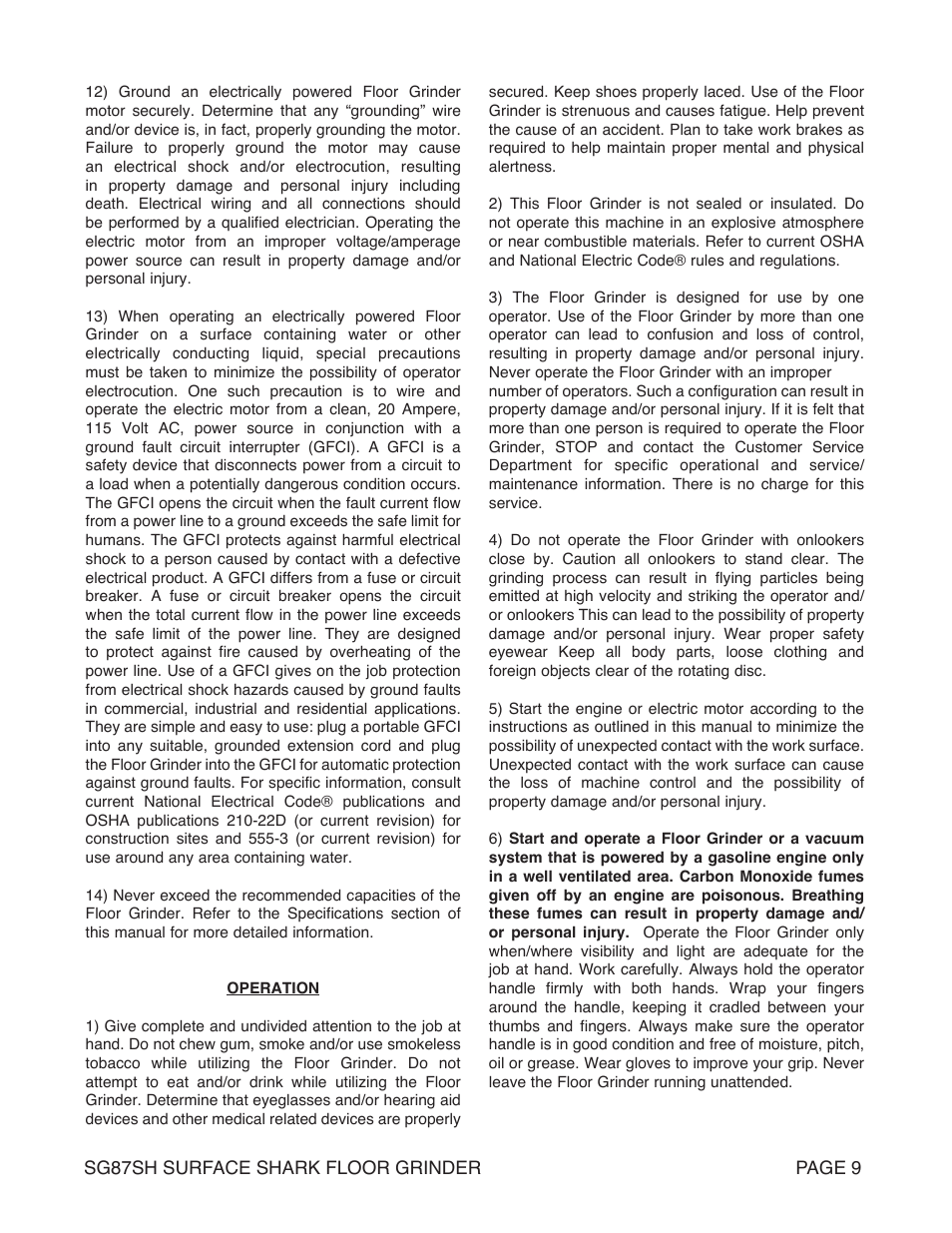 Marshalltown SG87SH SURFACE SHARK Floor Grinder User Manual | Page 9 / 52