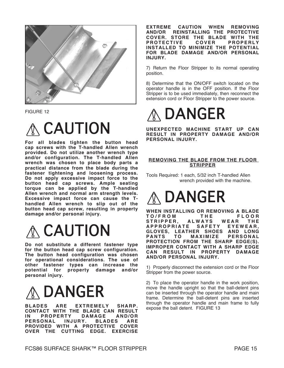 Marshalltown FCS86 SURFACE SHARK Floor Stripper User Manual | Page 15 / 44