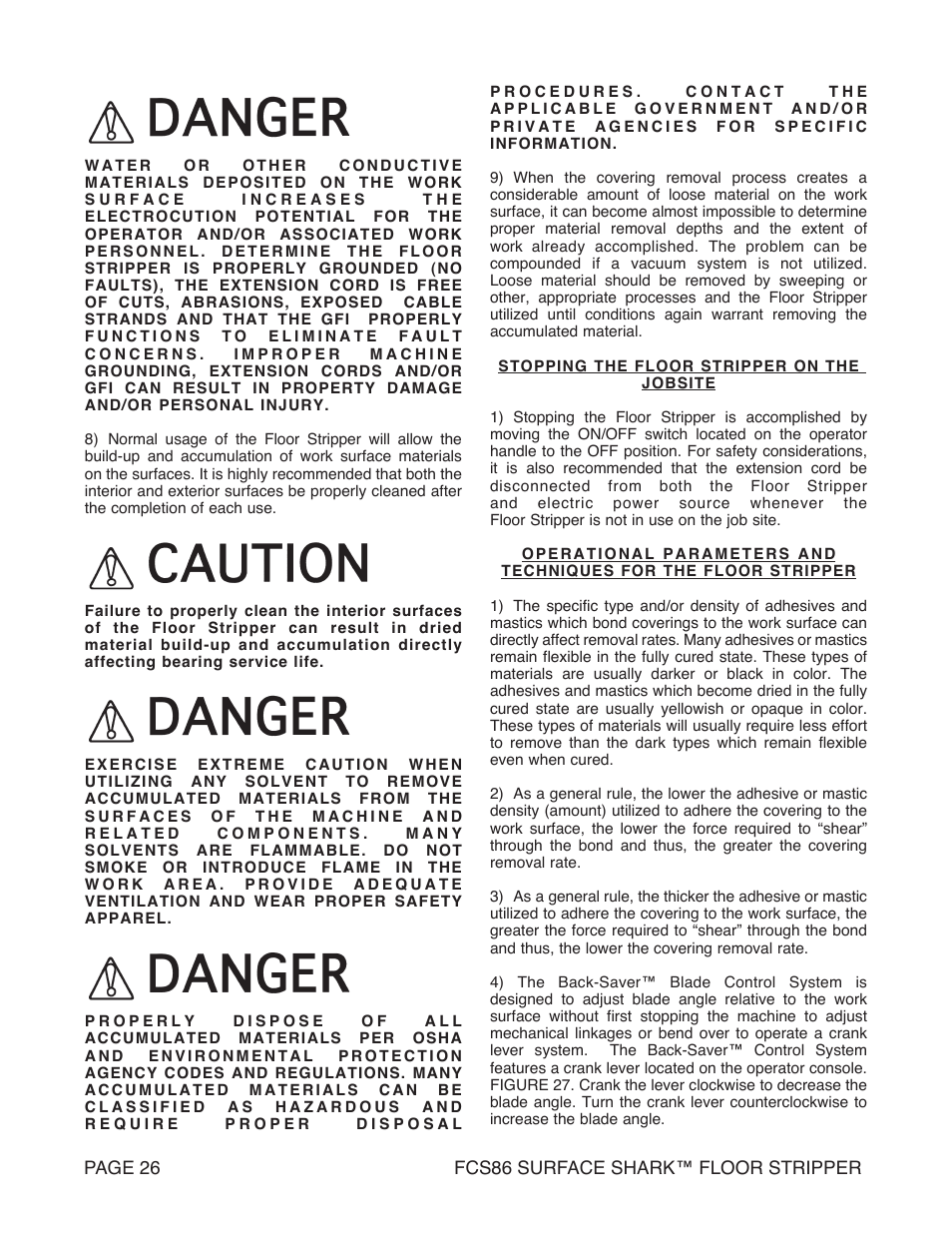Marshalltown FCS86 SURFACE SHARK Floor Stripper User Manual | Page 26 / 44