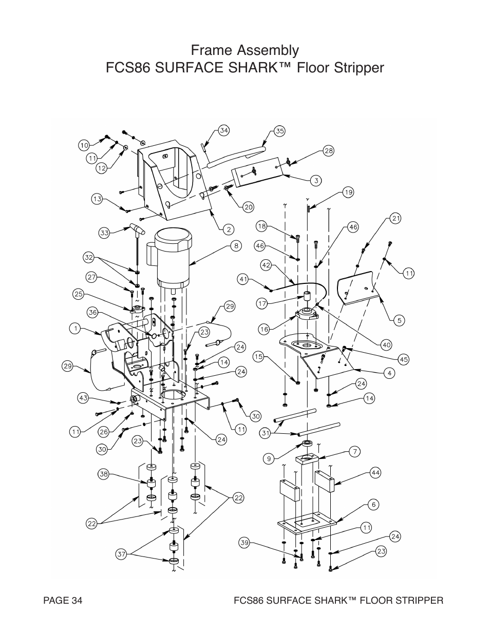 Frame assembly fcs86 surface shark™ floor stripper | Marshalltown FCS86 SURFACE SHARK Floor Stripper User Manual | Page 34 / 44