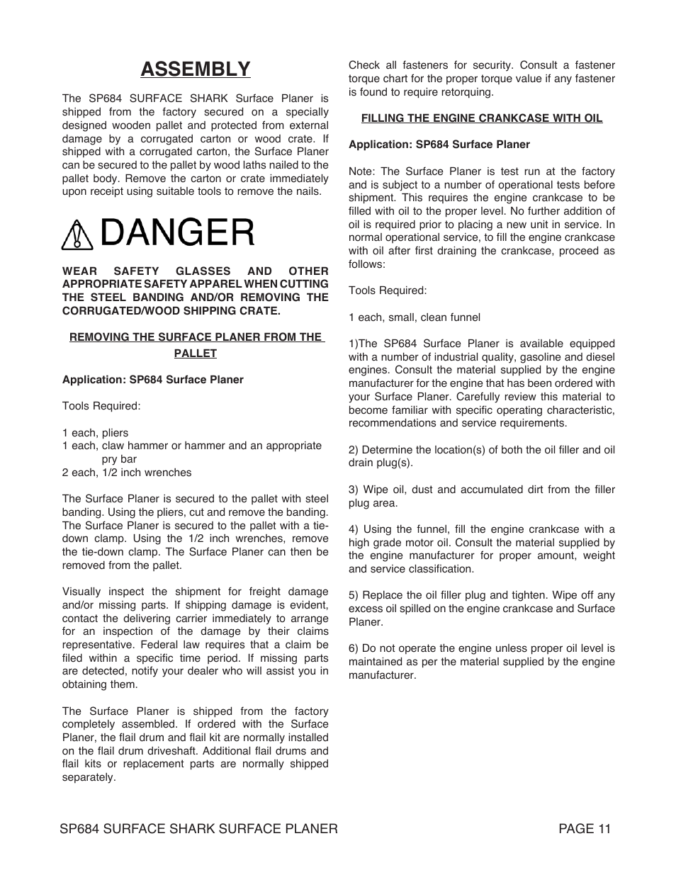 Assembly | Marshalltown SP684 SURFACE SHARK Surface Planer User Manual | Page 11 / 60