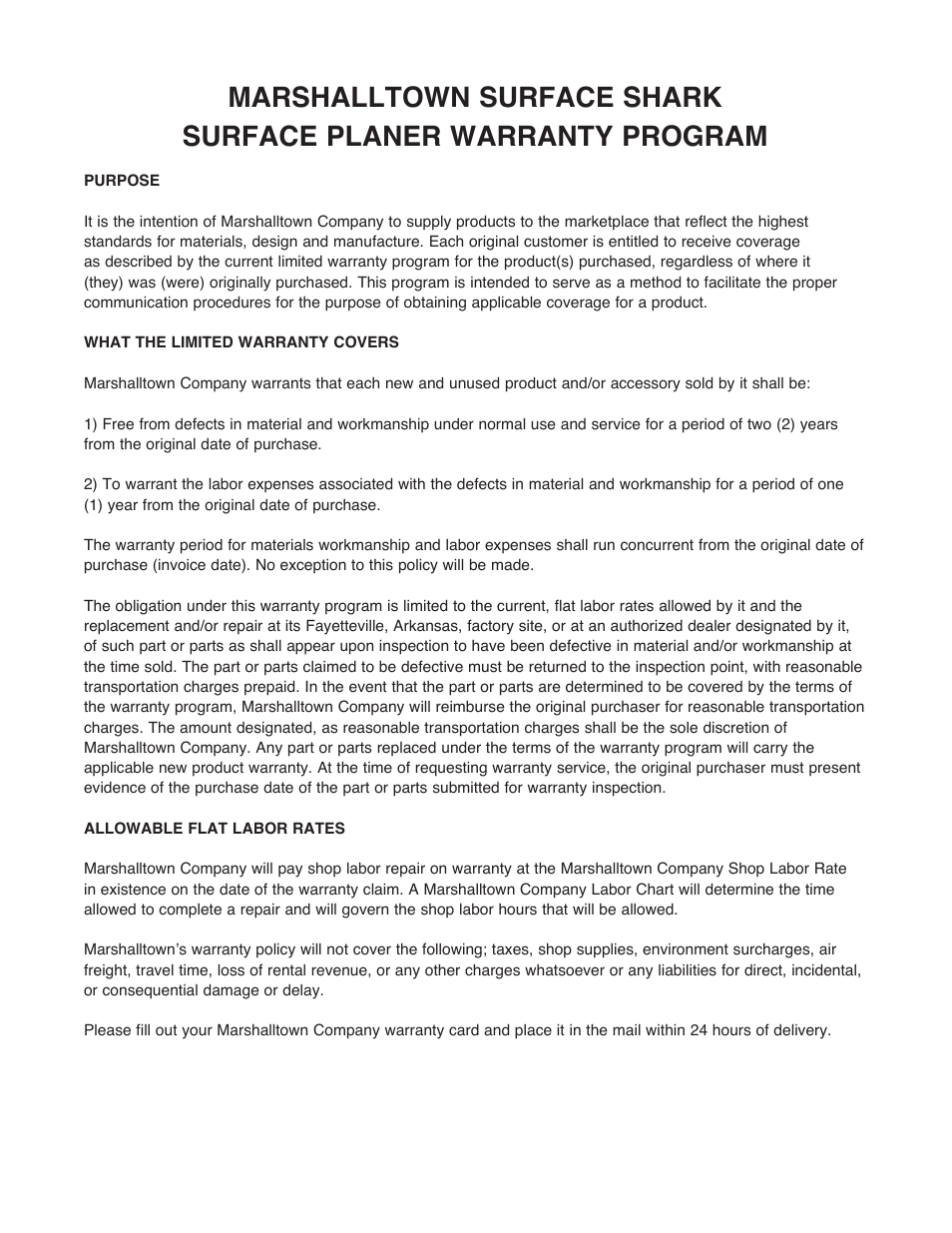 Marshalltown SP684 SURFACE SHARK Surface Planer User Manual | Page 2 / 60