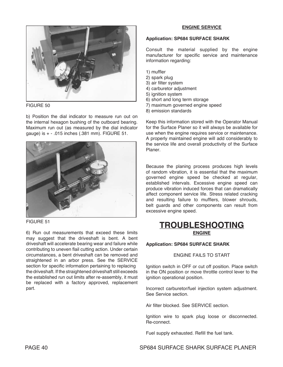 Troubleshooting | Marshalltown SP684 SURFACE SHARK Surface Planer User Manual | Page 40 / 60