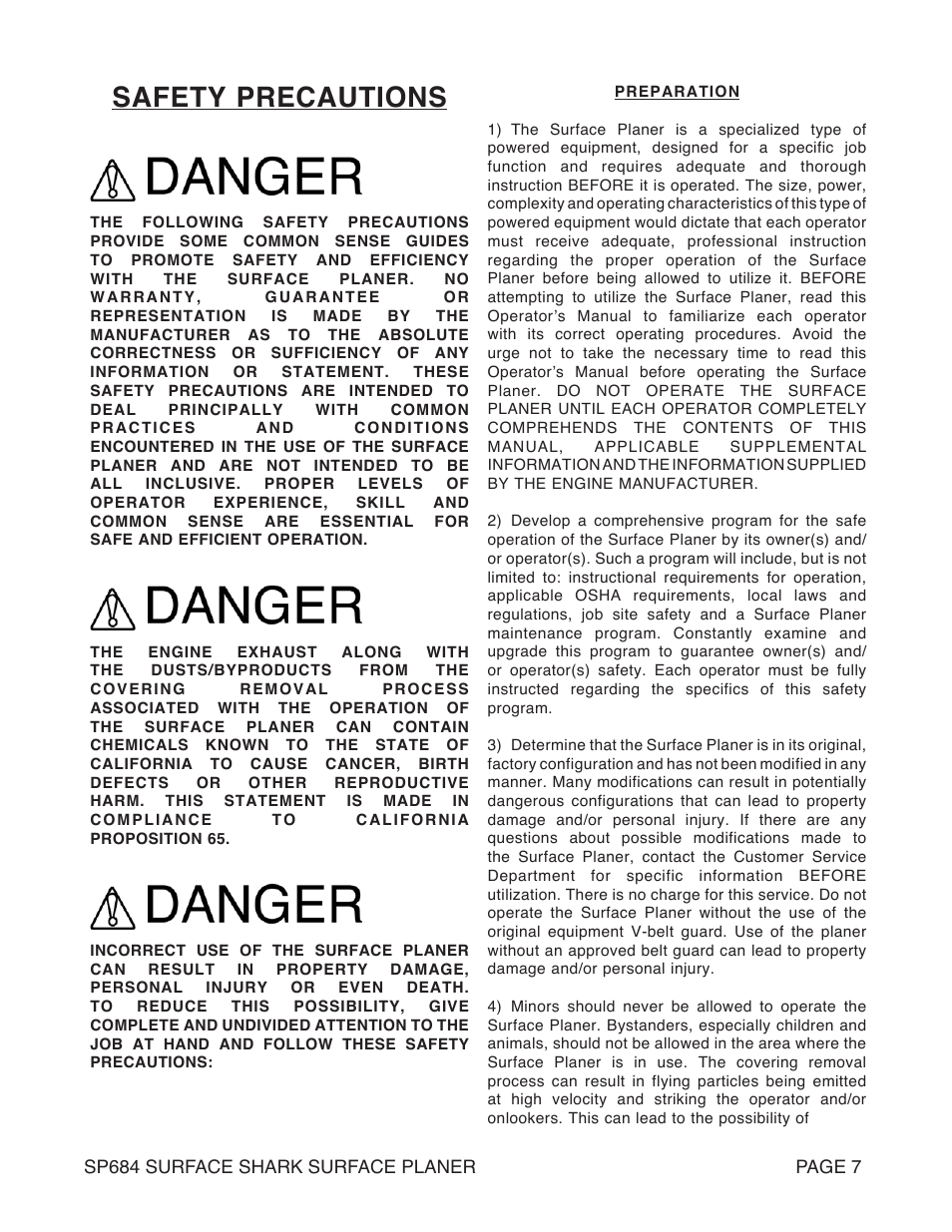 Safety precautions | Marshalltown SP684 SURFACE SHARK Surface Planer User Manual | Page 7 / 60