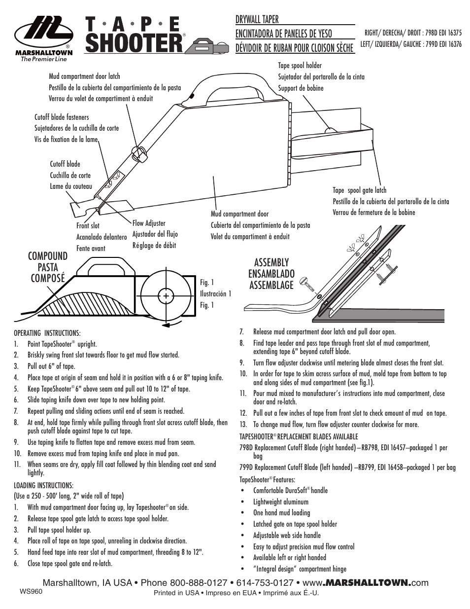 Marshalltown 799D TapeShooter User Manual | 2 pages