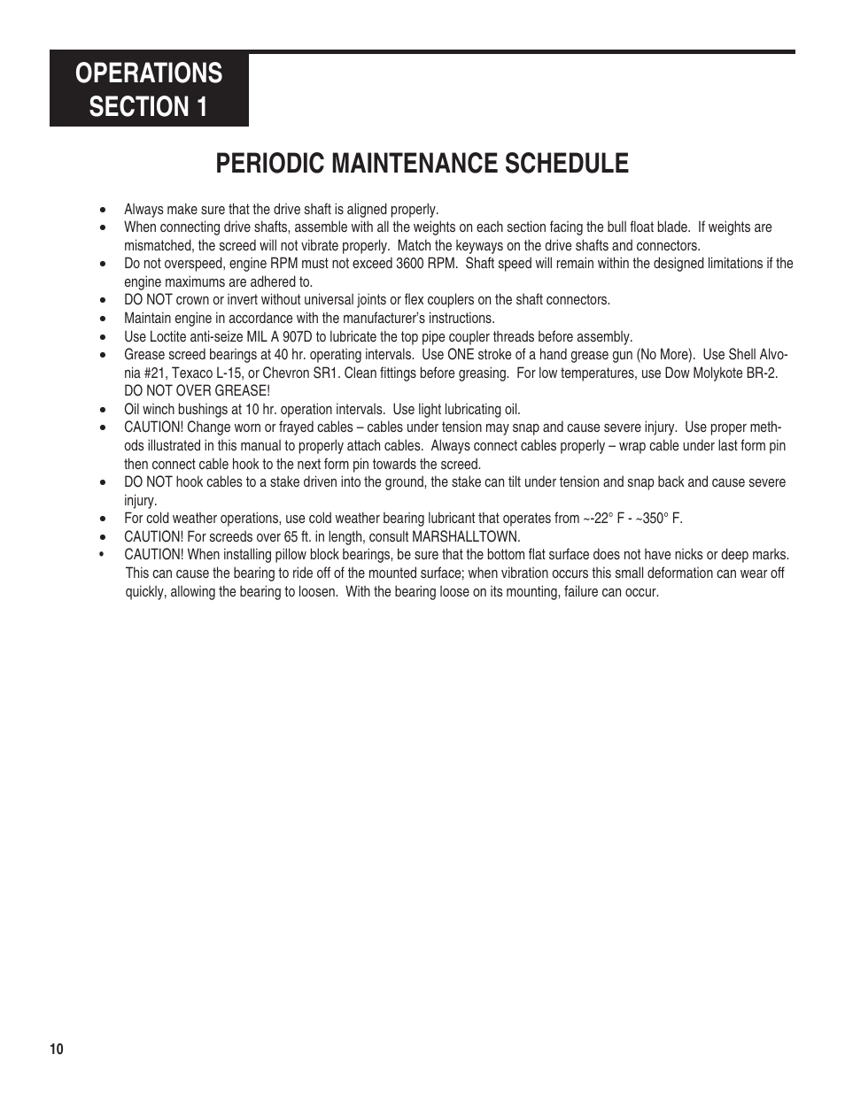 Periodic maintenance schedule | Marshalltown Truss Screed User Manual | Page 10 / 28