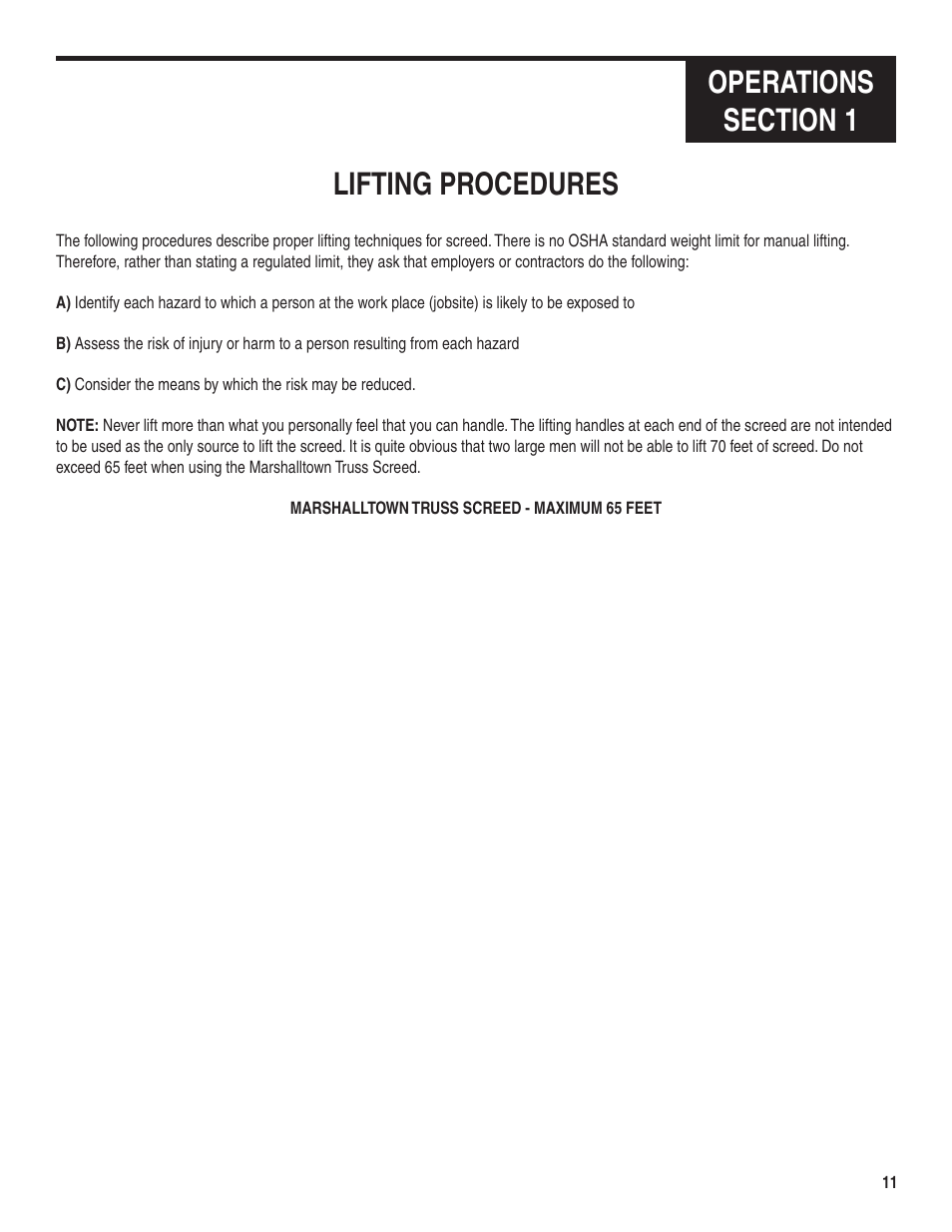 Marshalltown Truss Screed User Manual | Page 11 / 28