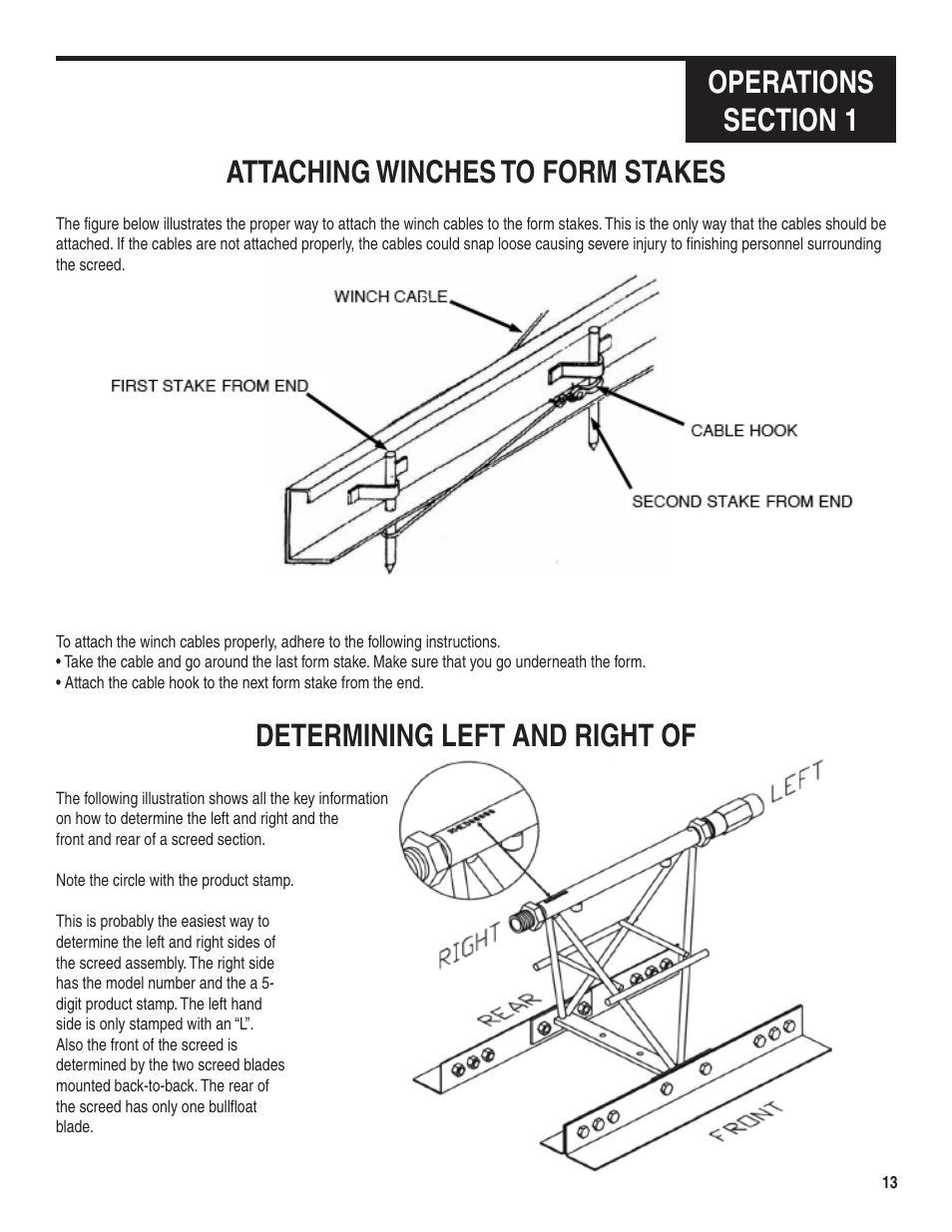 Determining left and right of, Attaching winches to form stakes | Marshalltown Truss Screed User Manual | Page 13 / 28