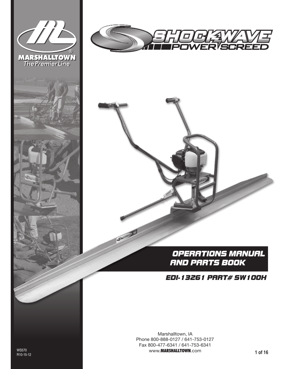 Marshalltown SW100H Shockwave Vibratory Screed User Manual | 16 pages