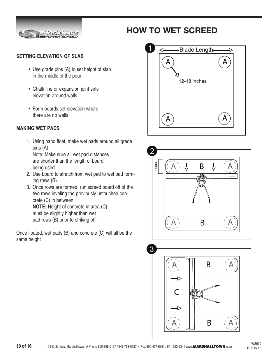 How to wet screed | Marshalltown SW100H Shockwave Vibratory Screed User Manual | Page 10 / 16