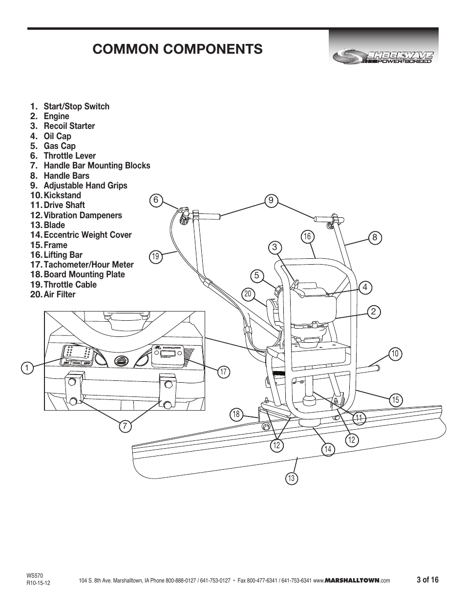 Common components | Marshalltown SW100H Shockwave Vibratory Screed User Manual | Page 3 / 16