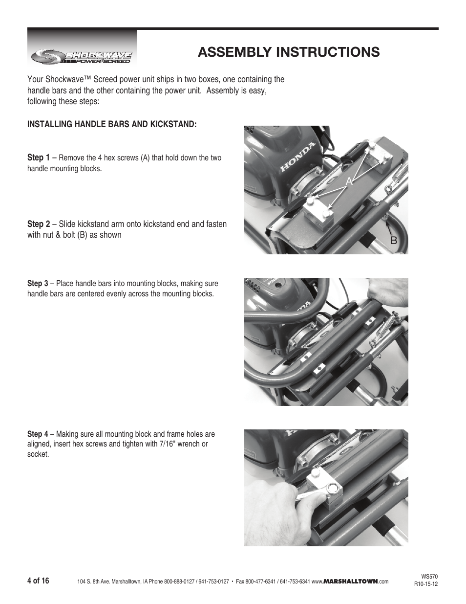 Assembly instructions | Marshalltown SW100H Shockwave Vibratory Screed User Manual | Page 4 / 16