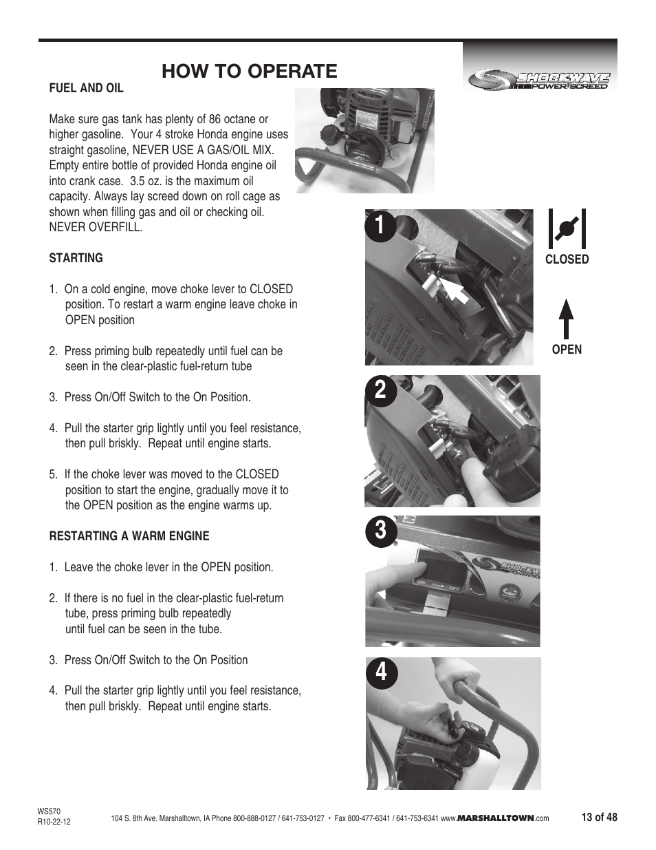 How to operate | Marshalltown SW100H Shockwave Vibratory Screed User Manual | Page 13 / 48