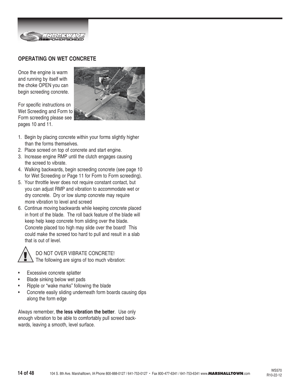 Marshalltown SW100H Shockwave Vibratory Screed User Manual | Page 14 / 48