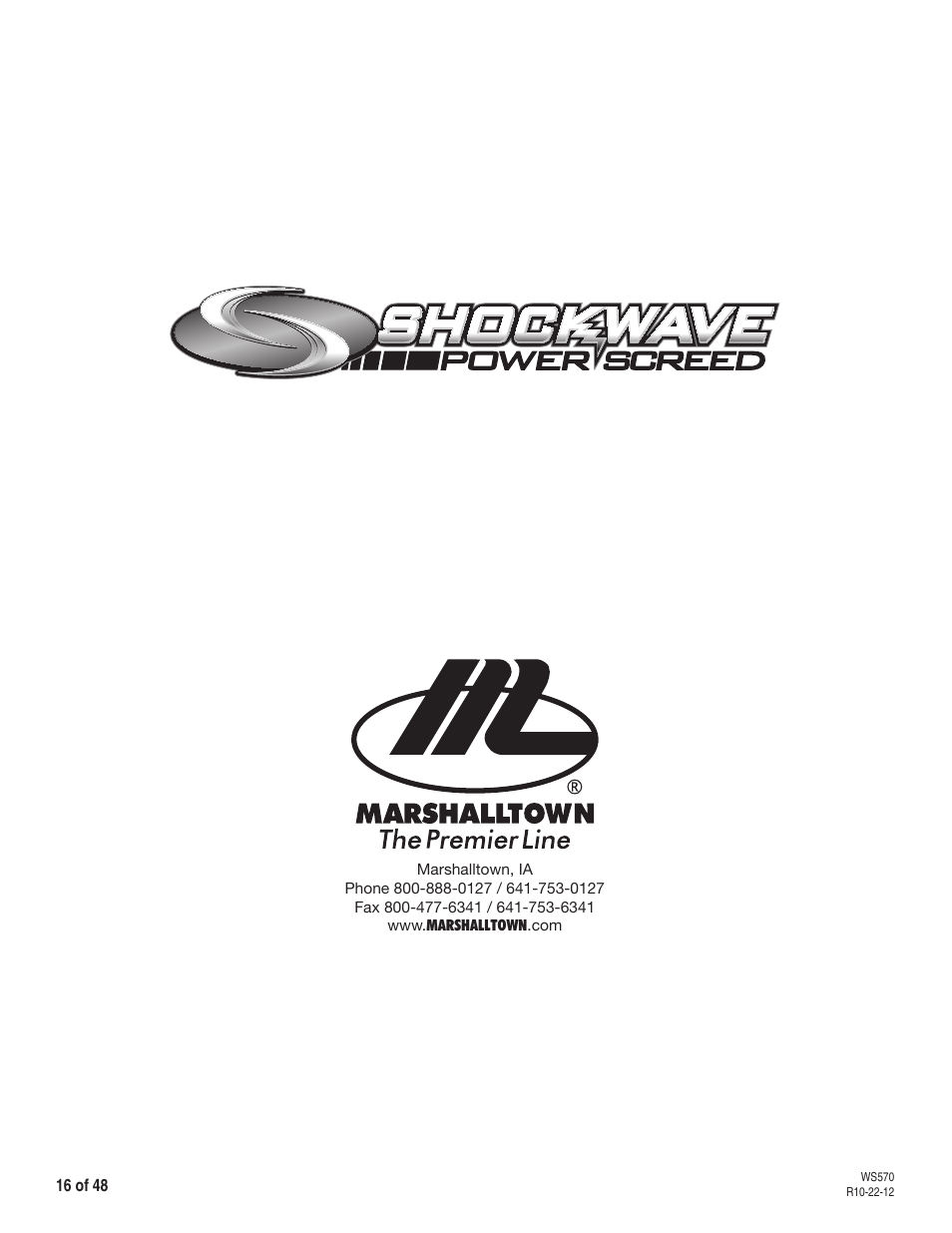 Marshalltown SW100H Shockwave Vibratory Screed User Manual | Page 16 / 48