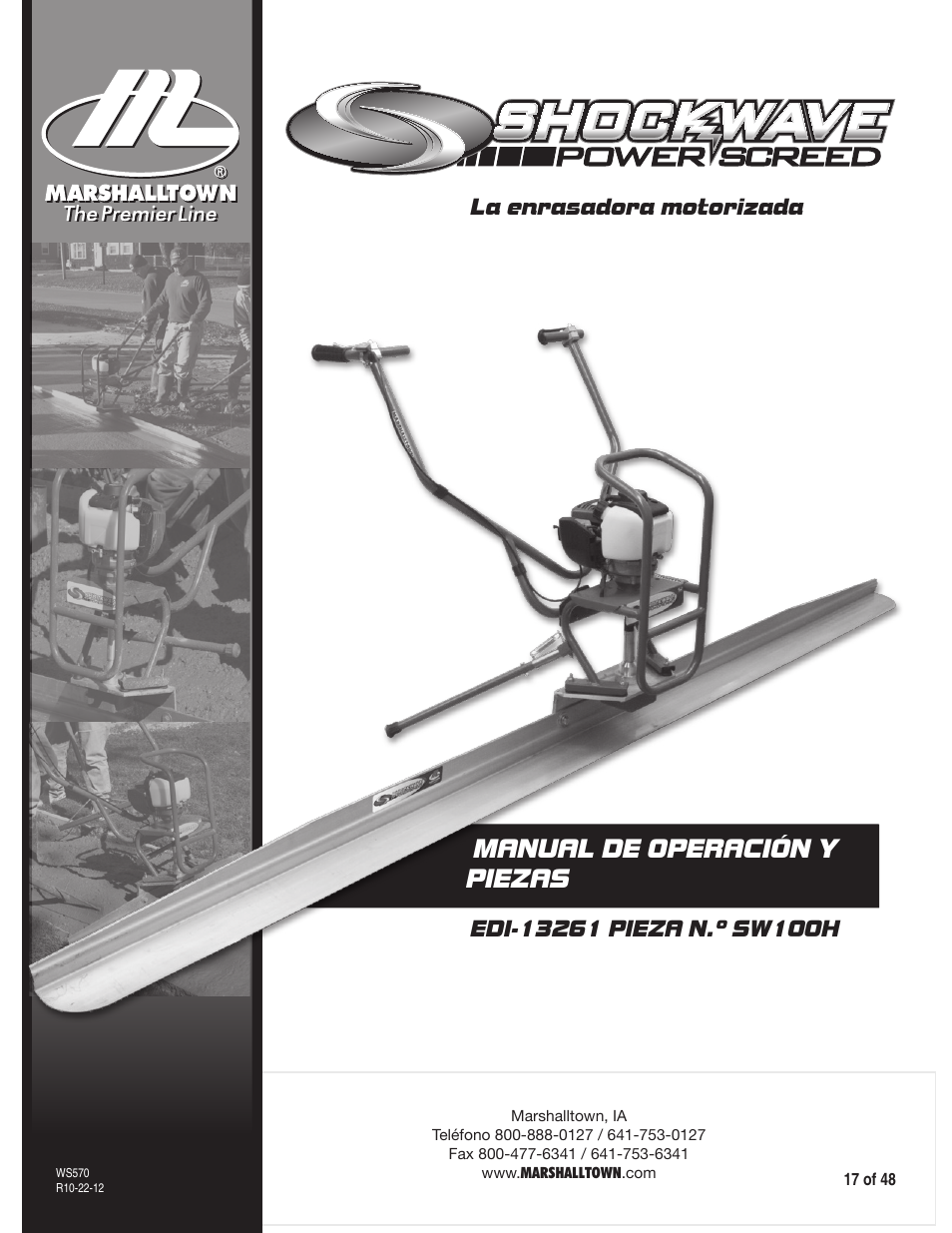 Manual de operación y piezas | Marshalltown SW100H Shockwave Vibratory Screed User Manual | Page 17 / 48