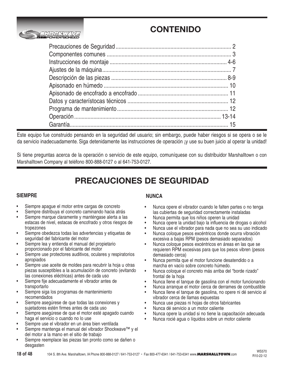 Marshalltown SW100H Shockwave Vibratory Screed User Manual | Page 18 / 48