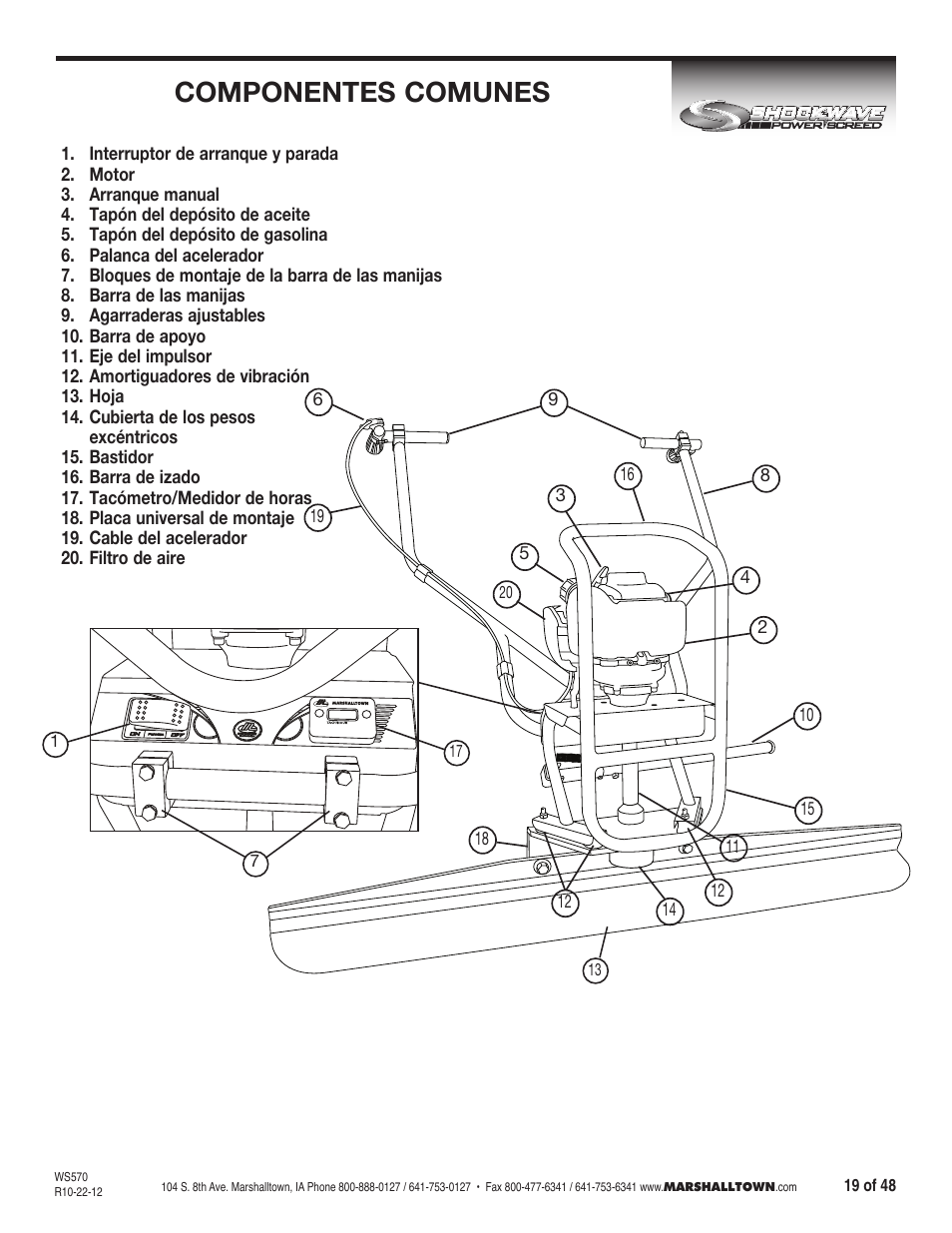 Componentes comunes | Marshalltown SW100H Shockwave Vibratory Screed User Manual | Page 19 / 48