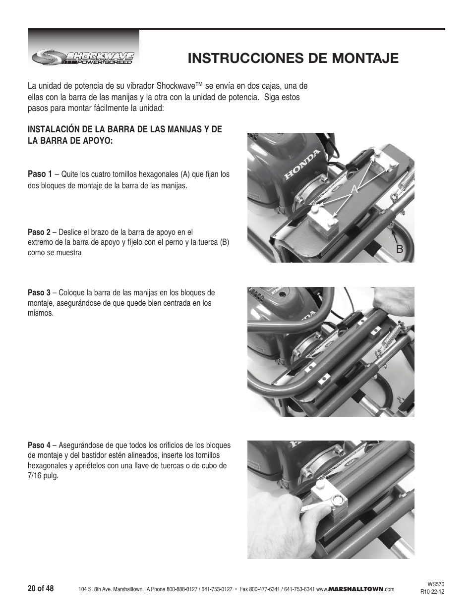 Instrucciones de montaje | Marshalltown SW100H Shockwave Vibratory Screed User Manual | Page 20 / 48