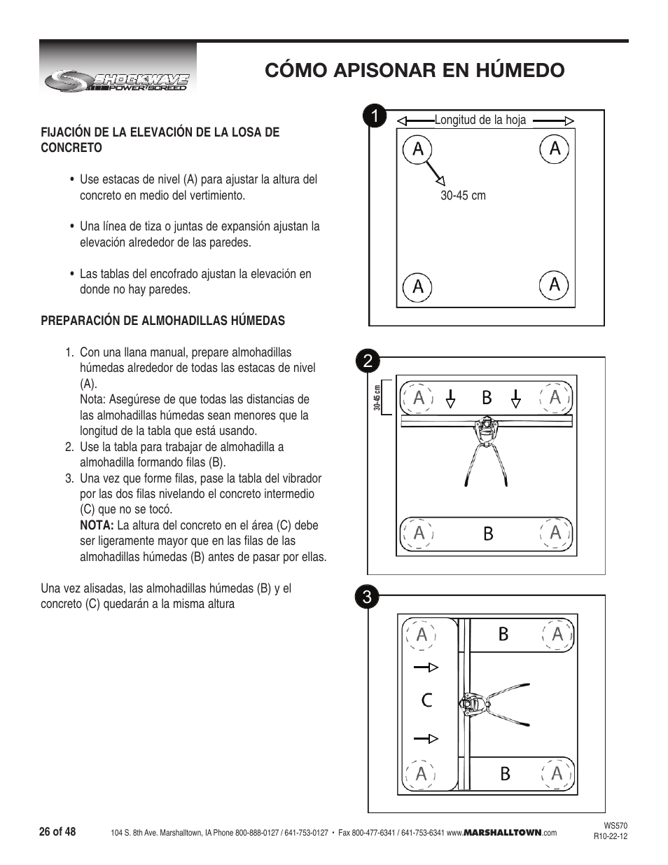 Cómo apisonar en húmedo | Marshalltown SW100H Shockwave Vibratory Screed User Manual | Page 26 / 48