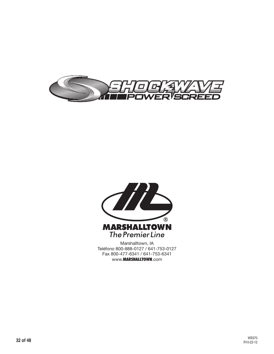 Marshalltown SW100H Shockwave Vibratory Screed User Manual | Page 32 / 48