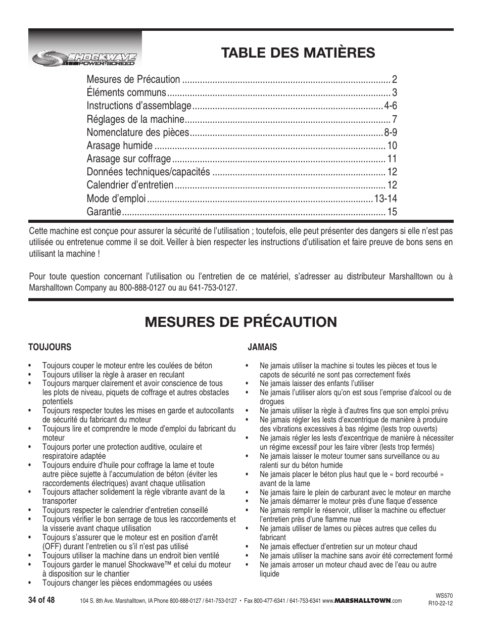 Marshalltown SW100H Shockwave Vibratory Screed User Manual | Page 34 / 48