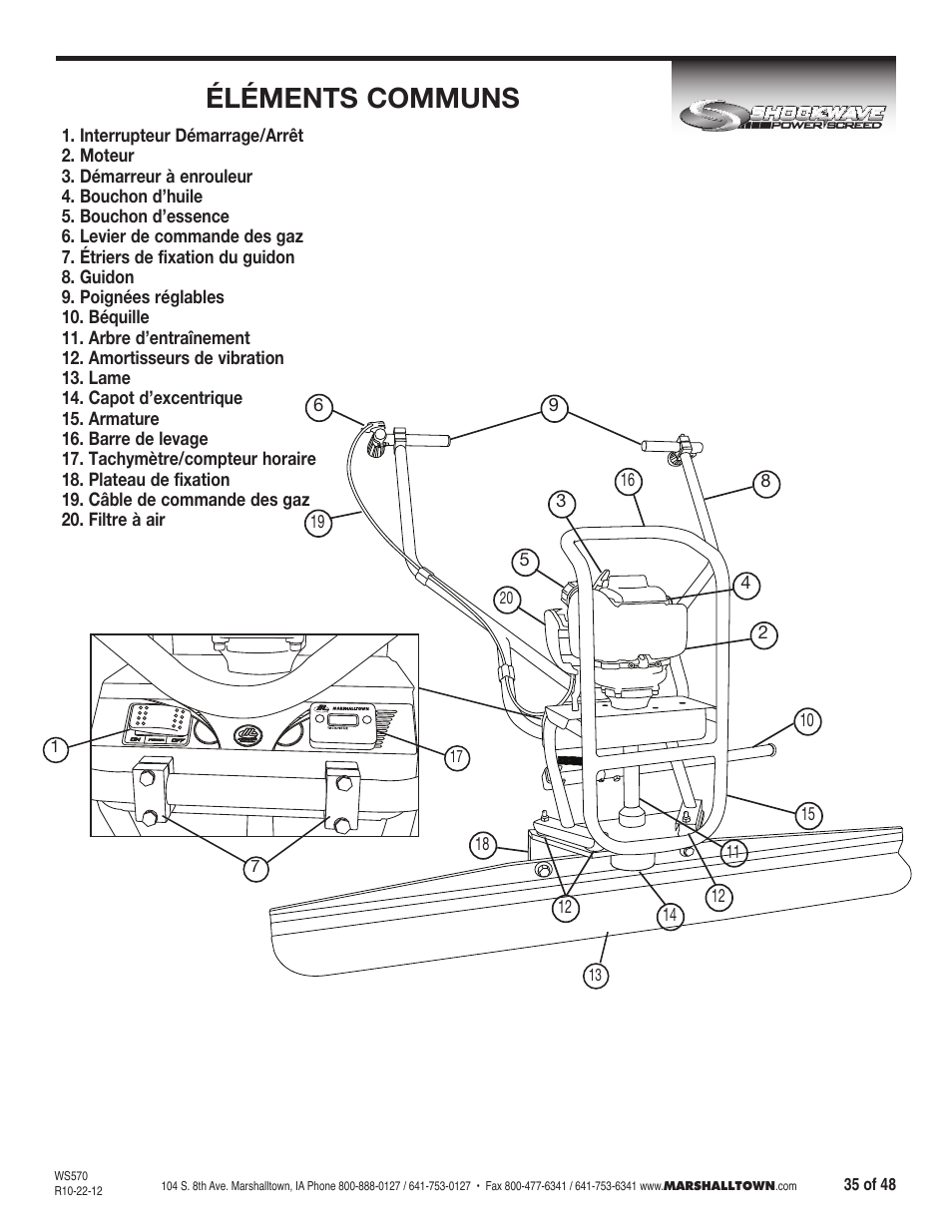 Éléments communs | Marshalltown SW100H Shockwave Vibratory Screed User Manual | Page 35 / 48