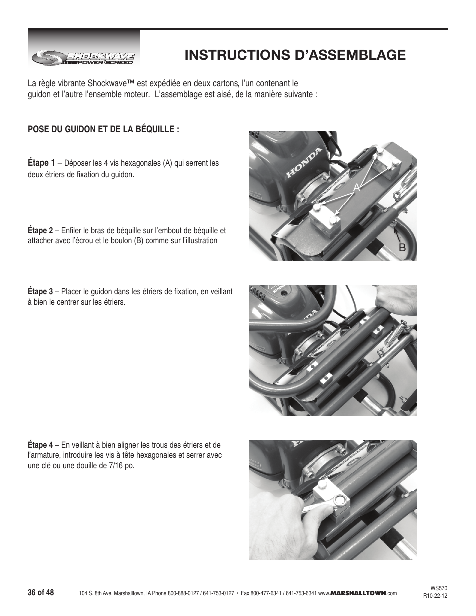 Instructions d’assemblage | Marshalltown SW100H Shockwave Vibratory Screed User Manual | Page 36 / 48