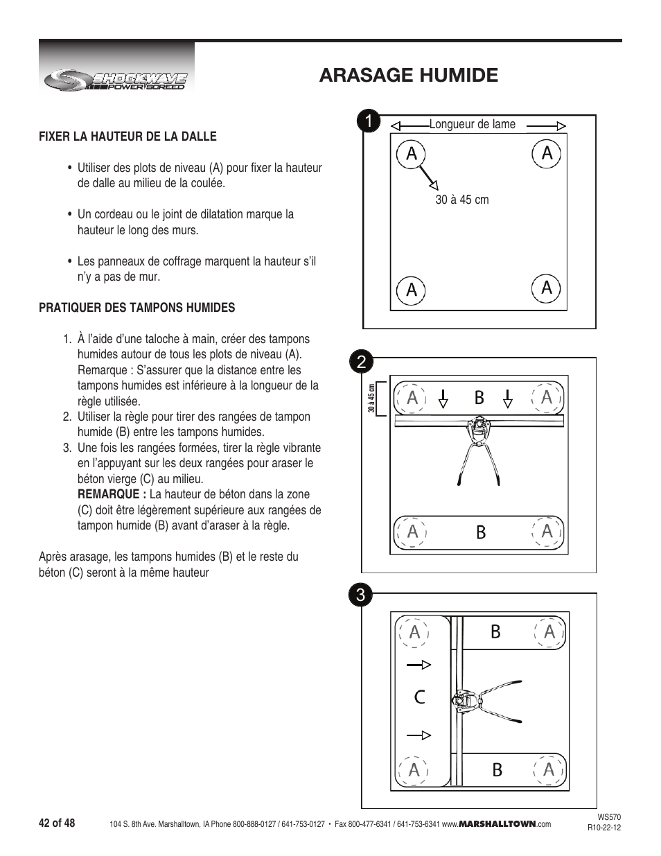 Arasage humide | Marshalltown SW100H Shockwave Vibratory Screed User Manual | Page 42 / 48