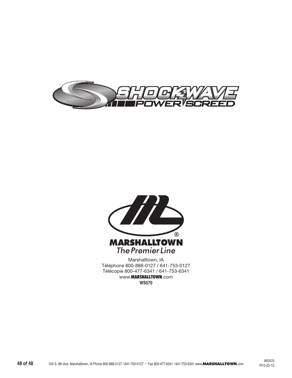 Marshalltown SW100H Shockwave Vibratory Screed User Manual | Page 48 / 48