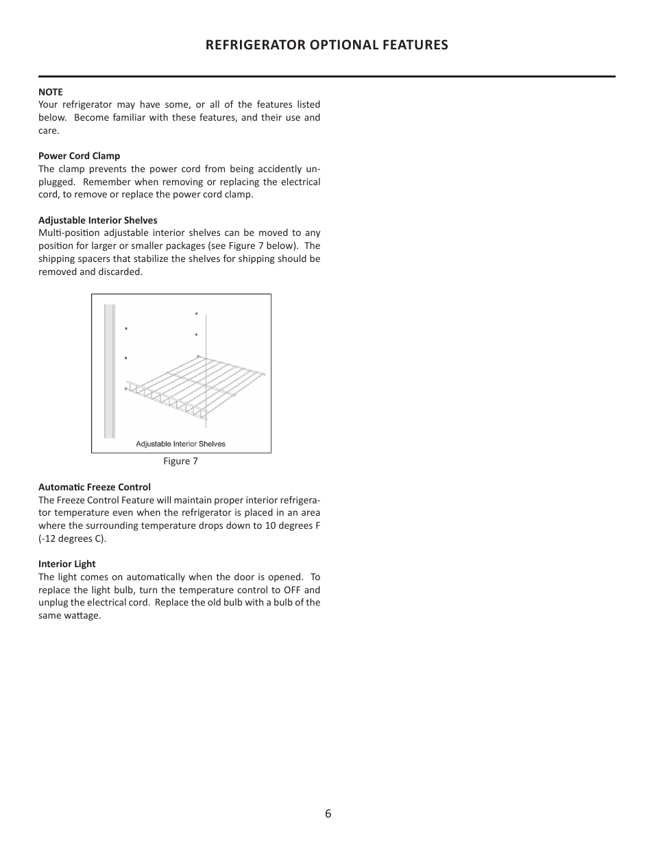 Refrigerator optional features | MARVEL Scientific 17CAR User Manual | Page 6 / 36