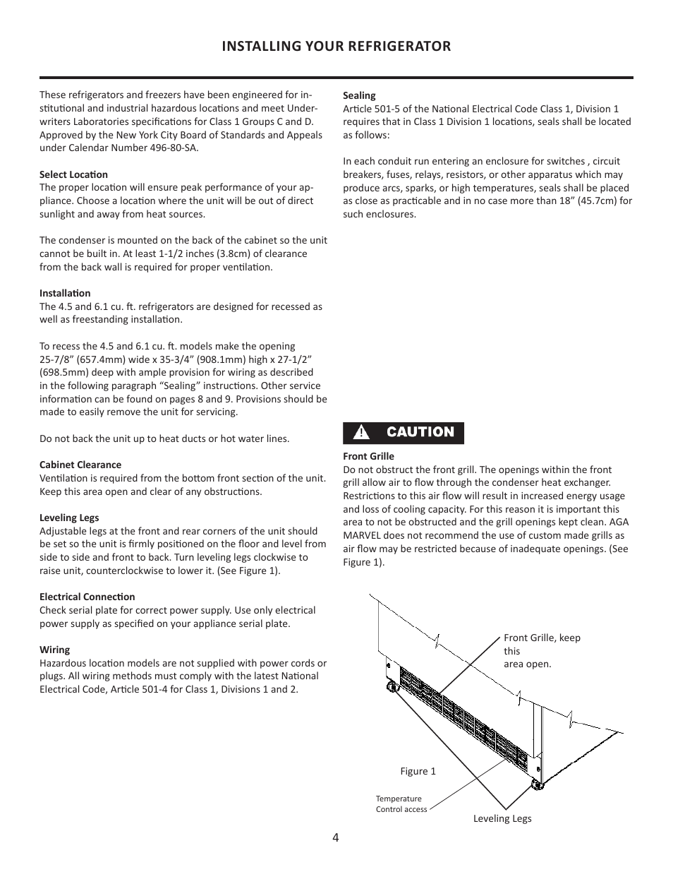 Installing your refrigerator | MARVEL Scientific 4EAF User Manual | Page 4 / 12