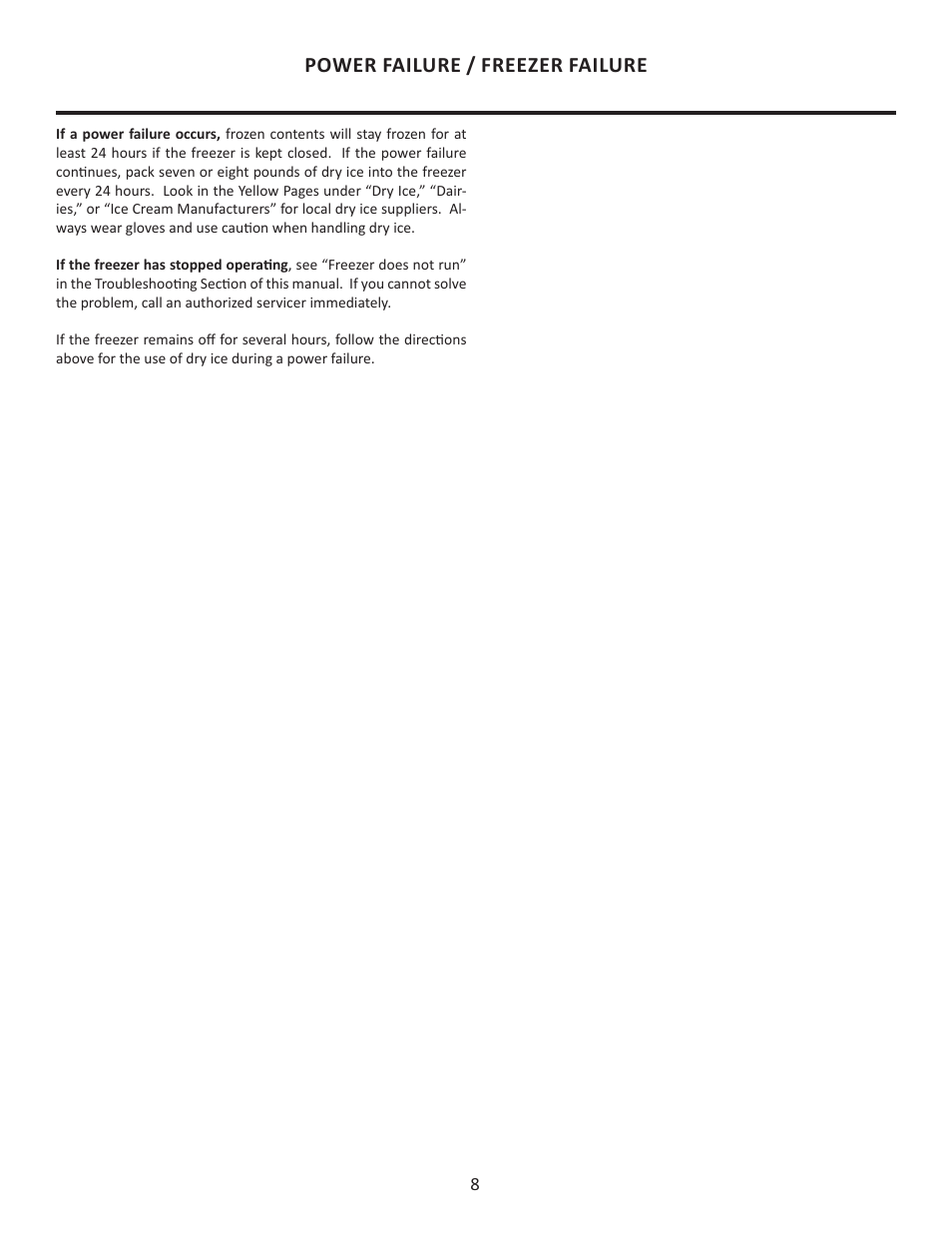 Power failure / freezer failure | MARVEL Scientific 17CAF User Manual | Page 8 / 36