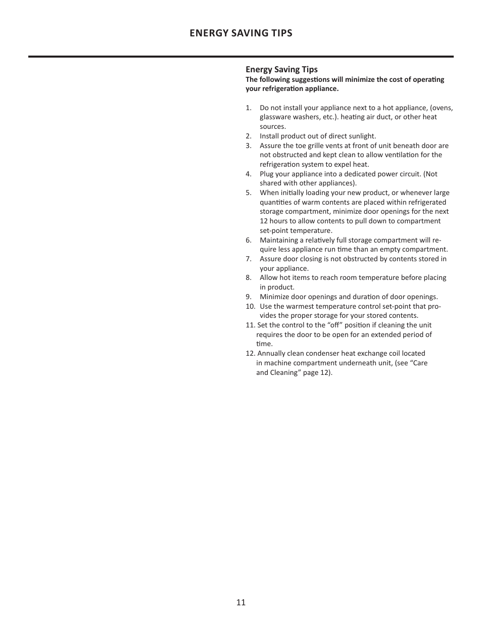 Energy saving tips | MARVEL Scientific 8CRF User Manual | Page 11 / 16