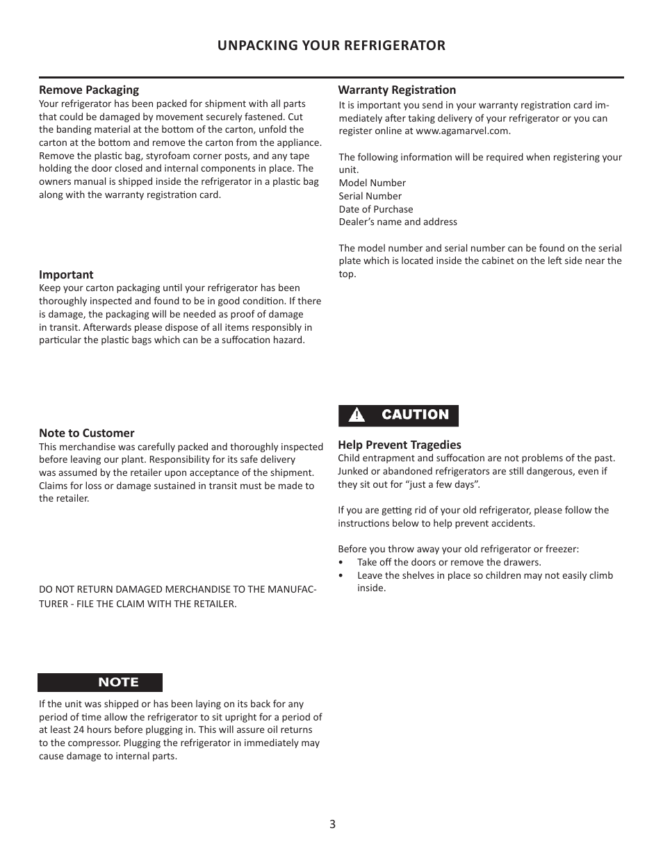 Unpacking your refrigerator | MARVEL Scientific 8CRF User Manual | Page 3 / 16