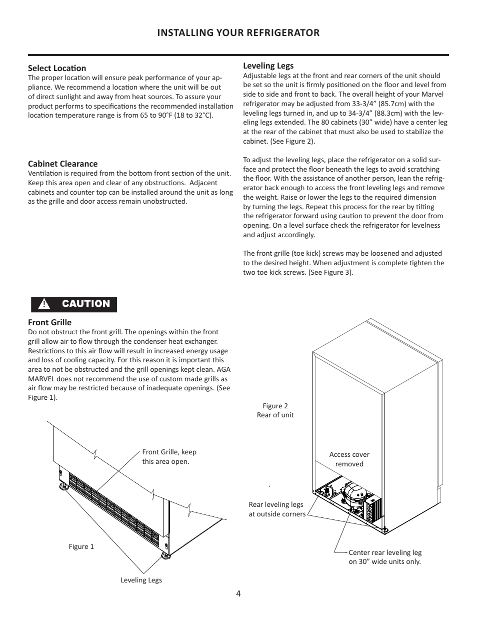 Installing your refrigerator | MARVEL Scientific 8CRF User Manual | Page 4 / 16