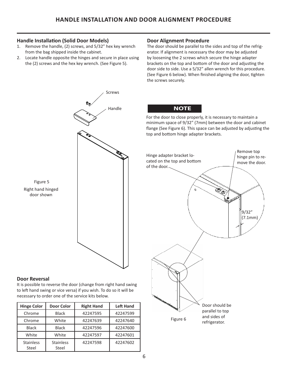 Handle installation and door alignment procedure | MARVEL Scientific 8CRF User Manual | Page 6 / 16