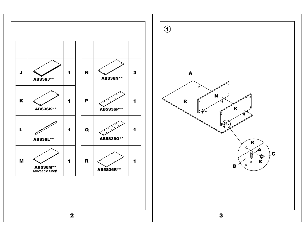 Parts list | Mayline 5 Shelf Bookcase Aberdeen Series User Manual | Page 2 / 5