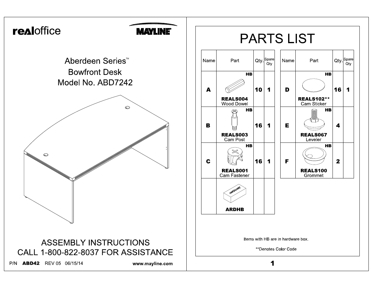 Mayline Bowfront Desk Aberdeen Series User Manual | 3 pages